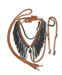 Fringe Breast Collar tack set brown and Black