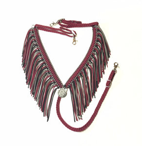 fringe breast collar burgundy, grey, and black