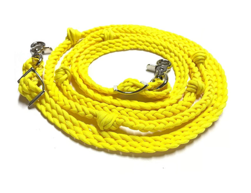 Neon yellow Barrel Reins, Round with grip knots