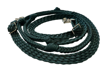 Hunter green Barrel Reins, Round with grip knots