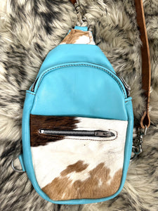 Blue leather and  cowhide  small sling bag