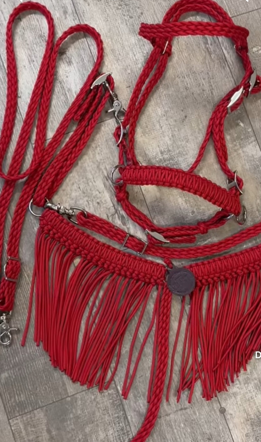 Red Fringe Tack set with bitless bridle and reins