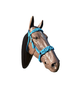 Complete bitless bridle light blue Beaded Browband Headstall with a fancy braided browband all sizes.