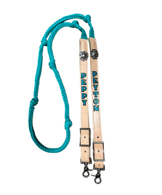 Personalized Barrel Reins leather and paracord , Round with grip knots...You choose color and length