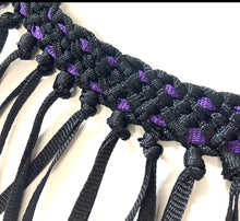 horse tripping  collar mule tape black with purple lacing and leather tugs