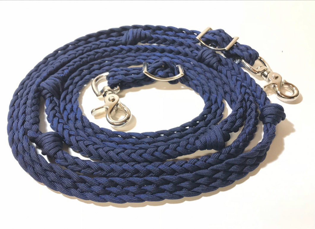 Midnight blue Barrel Reins, Round with grip knots