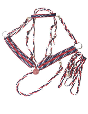 Red white and blue wide breast collar tack set average horse size