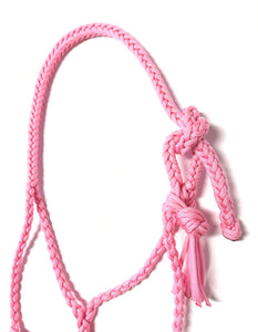 Braided horse halter with lead in light pink