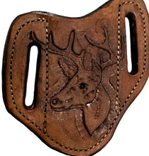 Hand tooled pancake knife sheath deer head