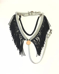 Silver and Black fringe breast collar with a wither strap