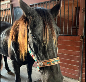 PERSONALIZED aztec print nylon horse halter