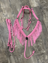 Pink Fringe horse tack set,  (fringe breast collar, reins, and bridle)