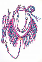 Fringe Breast Collar tack set pink,  purple and turquoise with over and under whip