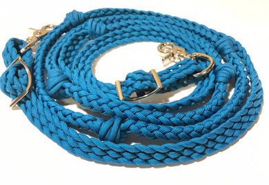 Carribean blue Barrel Reins, Round with grip knots