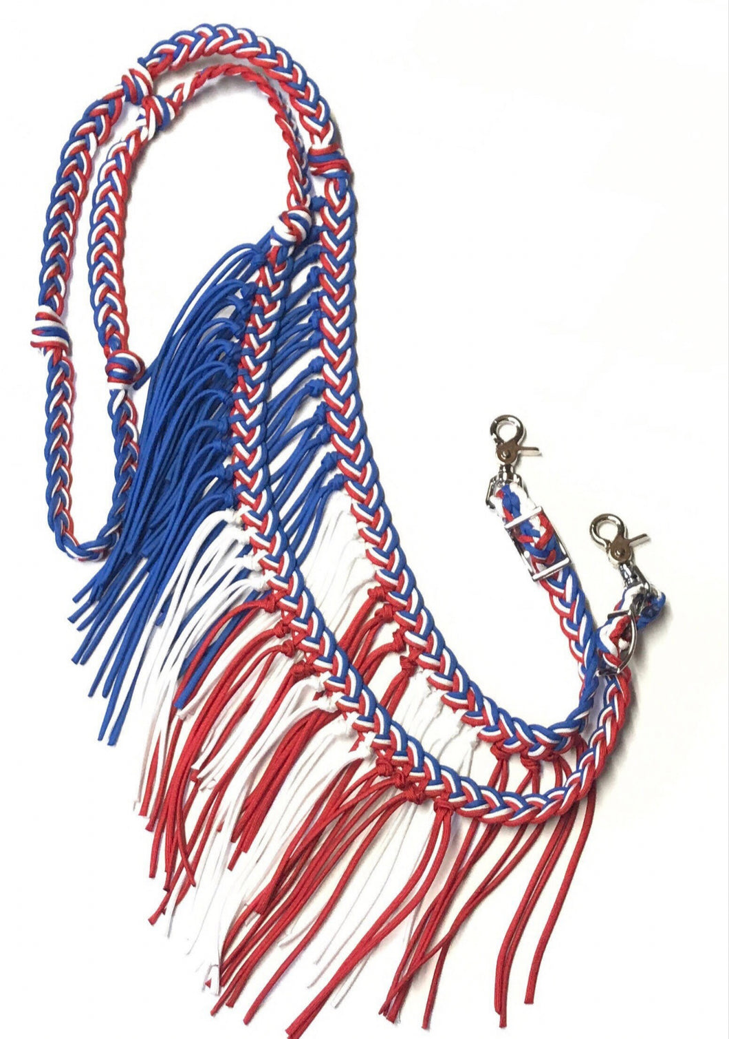 Fringe Barrel Reins red white and blue