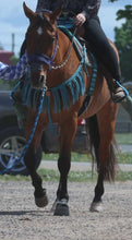 Neon turquoise and black fringe breast collar with a wither strap