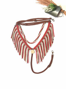 fringe breast collar red brown tan and silver