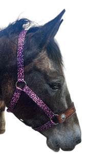 PERSONALIZED pink cheetah nylon horse halter.