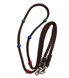 Training Lesson Reins (multiple lengths and colors available) black with green royal and  blue  knot