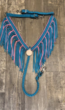 turquoise and light pink fringe breast collar