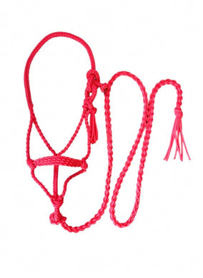 Braided horse halter with flat noseband pink
