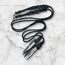 Fancy braided split rein in black  with genuine sodalite and amethyst gemstones...beautiful yet practical