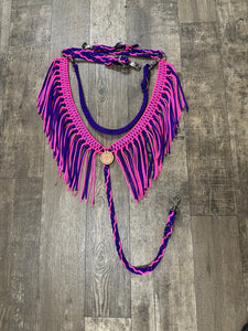 Hot Pink and Purple fringe breast collar with  wither strap