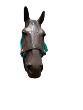 PERSONALIZED Green turquoise Braided mule tape horse halter  leather noseband with flat noseband