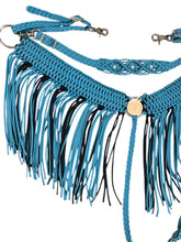 Turquoise and Black Wide fringe breast collar longer fringe