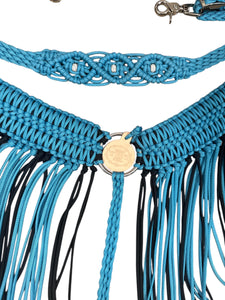 Turquoise and Black Wide fringe breast collar longer fringe