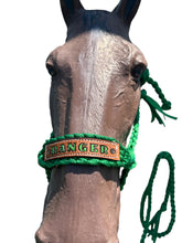 Personalized Kelley Green Braided mule tape horse halter with lead