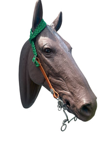 horse breast collar  and one ear headstall in leather and mule tape green