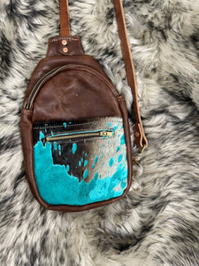 Teal Splash cowhide  small sling bag.