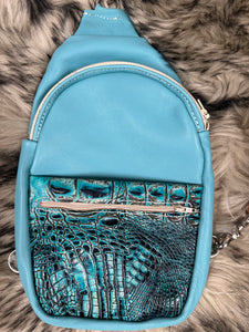 Blue alligator small sling bag