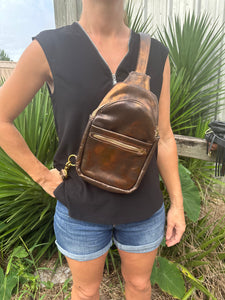 Bronze Leather small sling bag