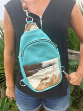 Blue leather and  cowhide  small sling bag