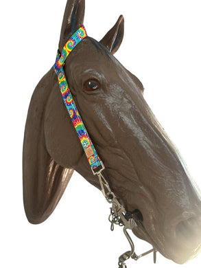 One Ear Headstall  tie dye print with quick change clips average horse size.