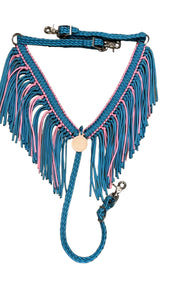 turquoise and light pink fringe breast collar