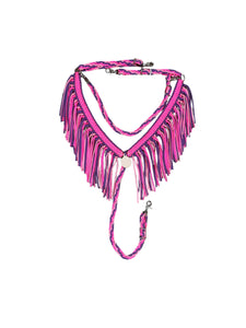 fringe breast collar neon hot pink and lilac with a wither strap