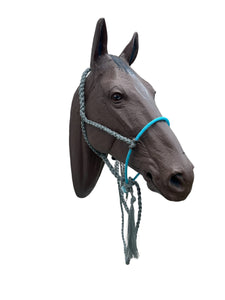 Lariat mule tape horse halter with lead grey and teal