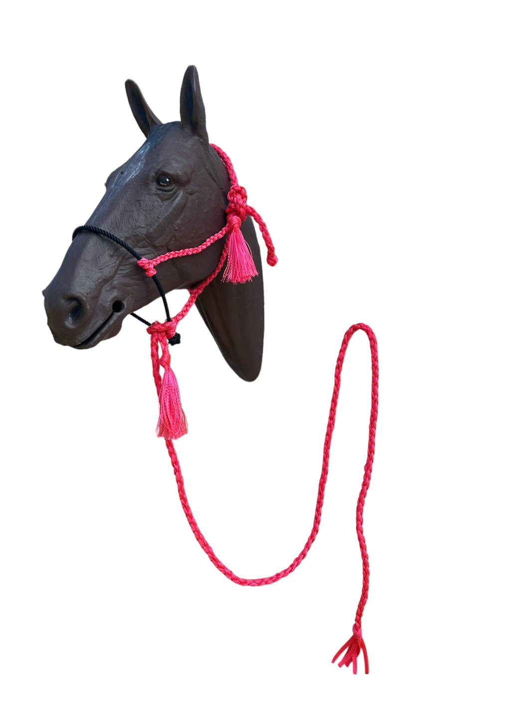 Lariat mule tape horse halter with lead pink