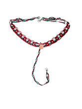 fancy macrame  breast collar red white and green with rhinestones