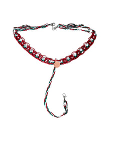fancy macrame  breast collar red white and green with rhinestones