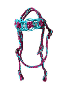 Fuchsia and turquoise  Beaded Browband Headstall with a fancy braided browband with matching reins....all sizes.