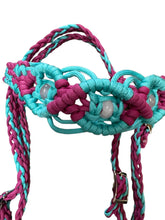 Fuchsia and turquoise  Beaded Browband Headstall with a fancy braided browband with matching reins....all sizes.