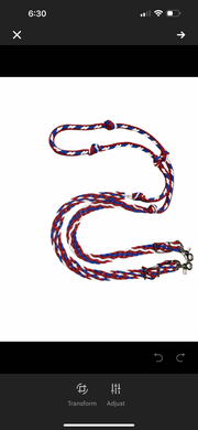 Red white and blue Barrel Reins, Round with grip knots