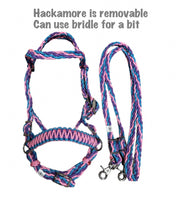 complete bitless bridle side pull hackamore with reins pink lilac and turquoise  ....pony, Cob, horse, or Draft horse size