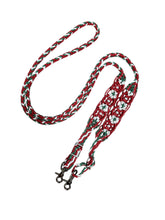 8' Fancy  braided beaded red green and white  loop reins with rhinestones