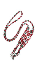 8' Fancy  braided beaded red green and white  loop reins with rhinestones