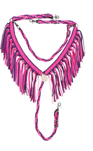 fringe breast collar neon hot pink and lilac with a wither strap